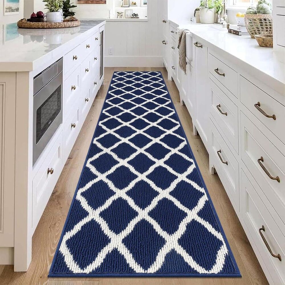 Brand New Shacos Navy Blue Washable Kitchen Runner Rug 2' × 8'